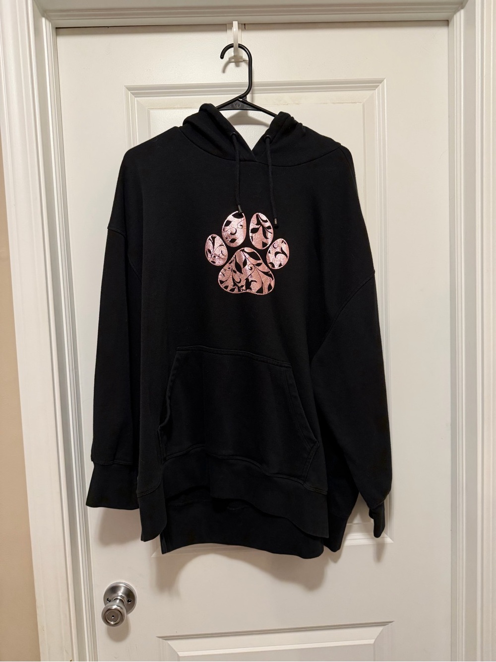 Black Hoodie with Pink Paw Graphic